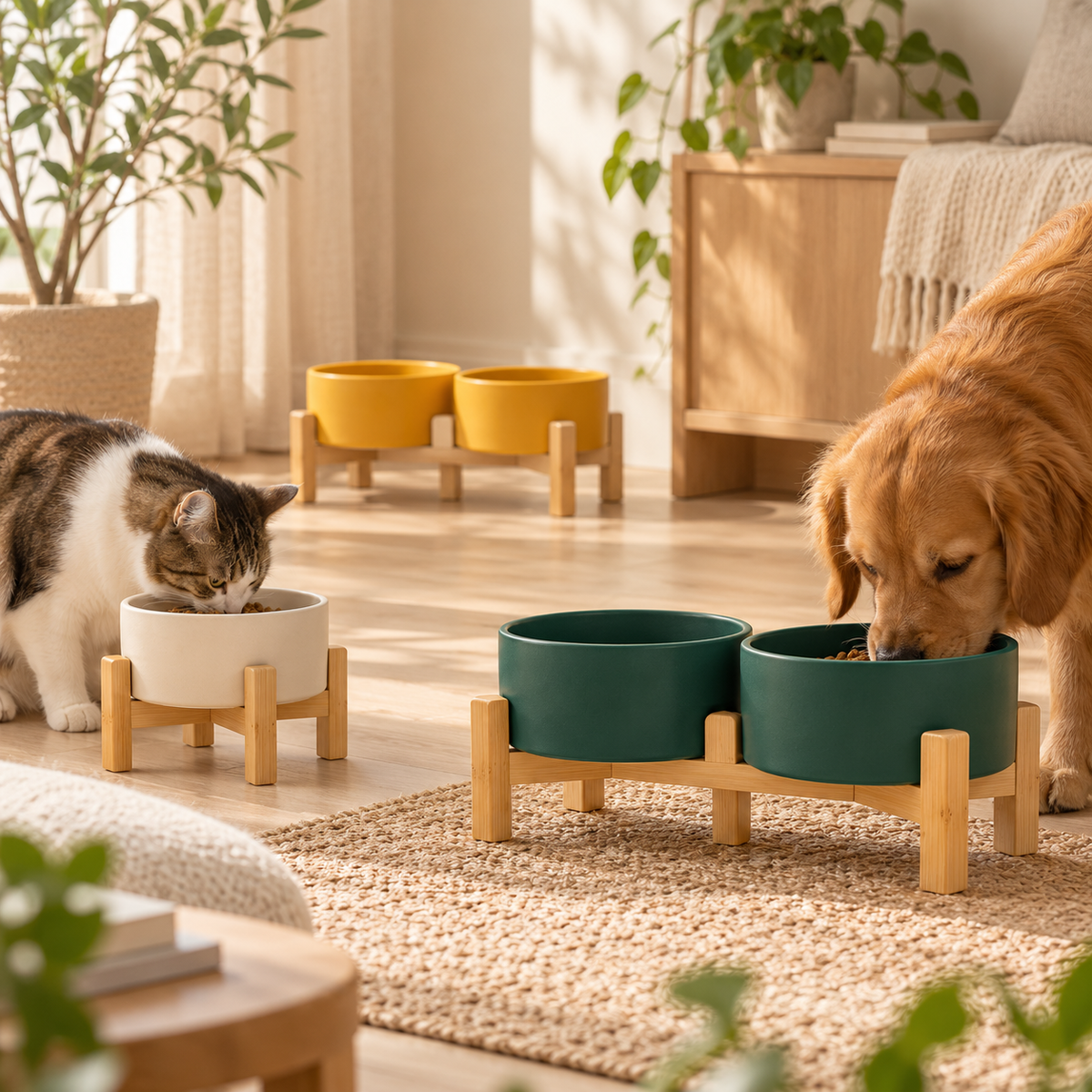 Kera matte keramische voerbakken in Scandinavisch interieur