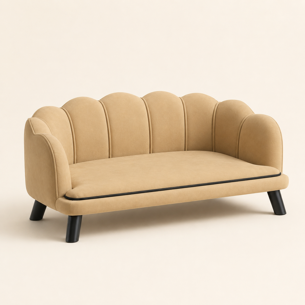 Haven Sofa premium elevated dog bed with scalloped back and black legs