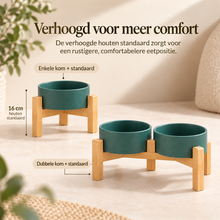 Kera verhoogde voerbak met houten standaard van 16 cm hoog