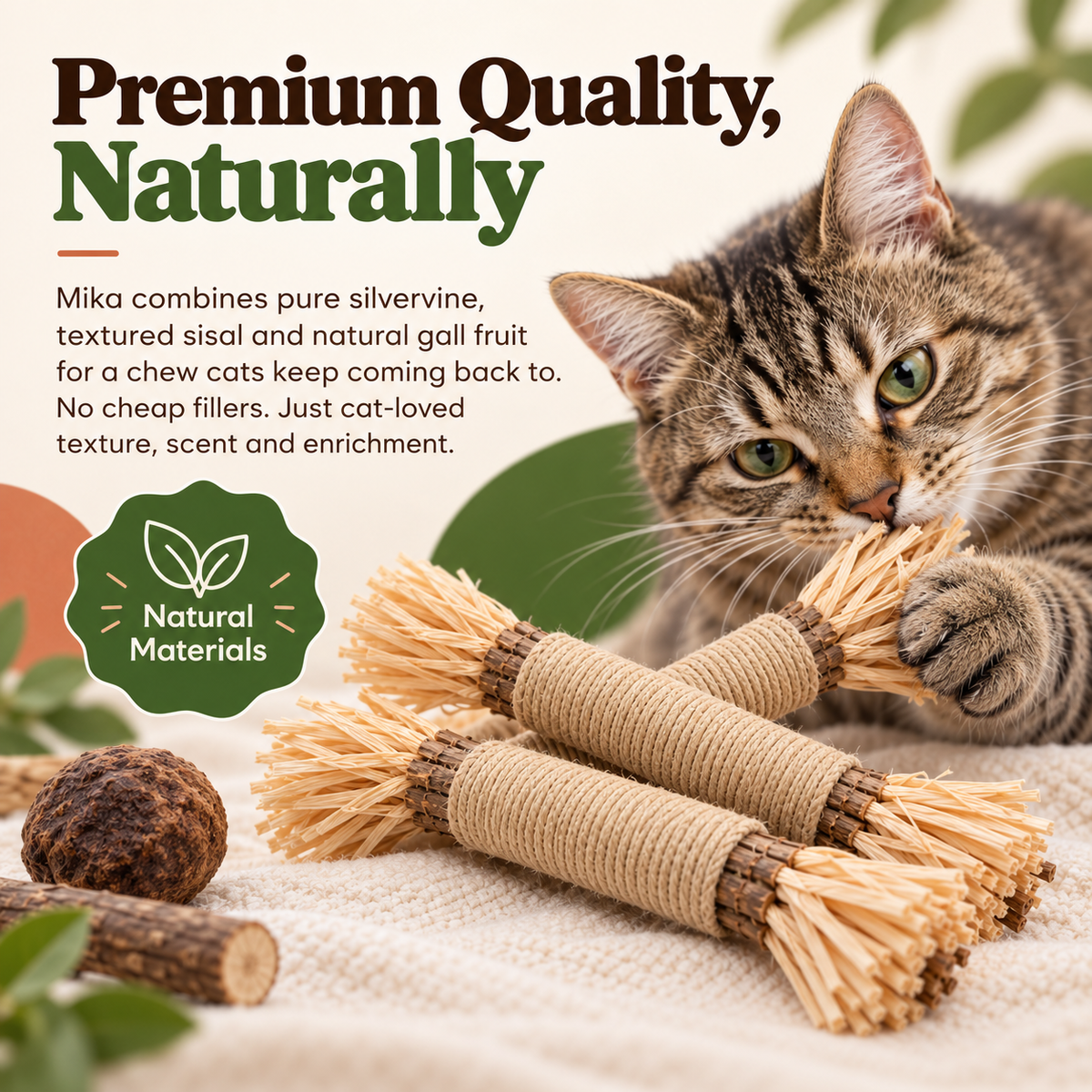 Premium quality Mika silvervine cat chew sticks made with natural materials