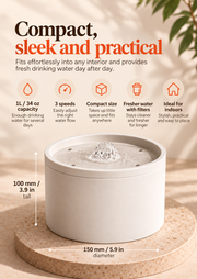 Nami FlowBowl compact size, 1L / 34 oz capacity, 3 speeds and dimensions