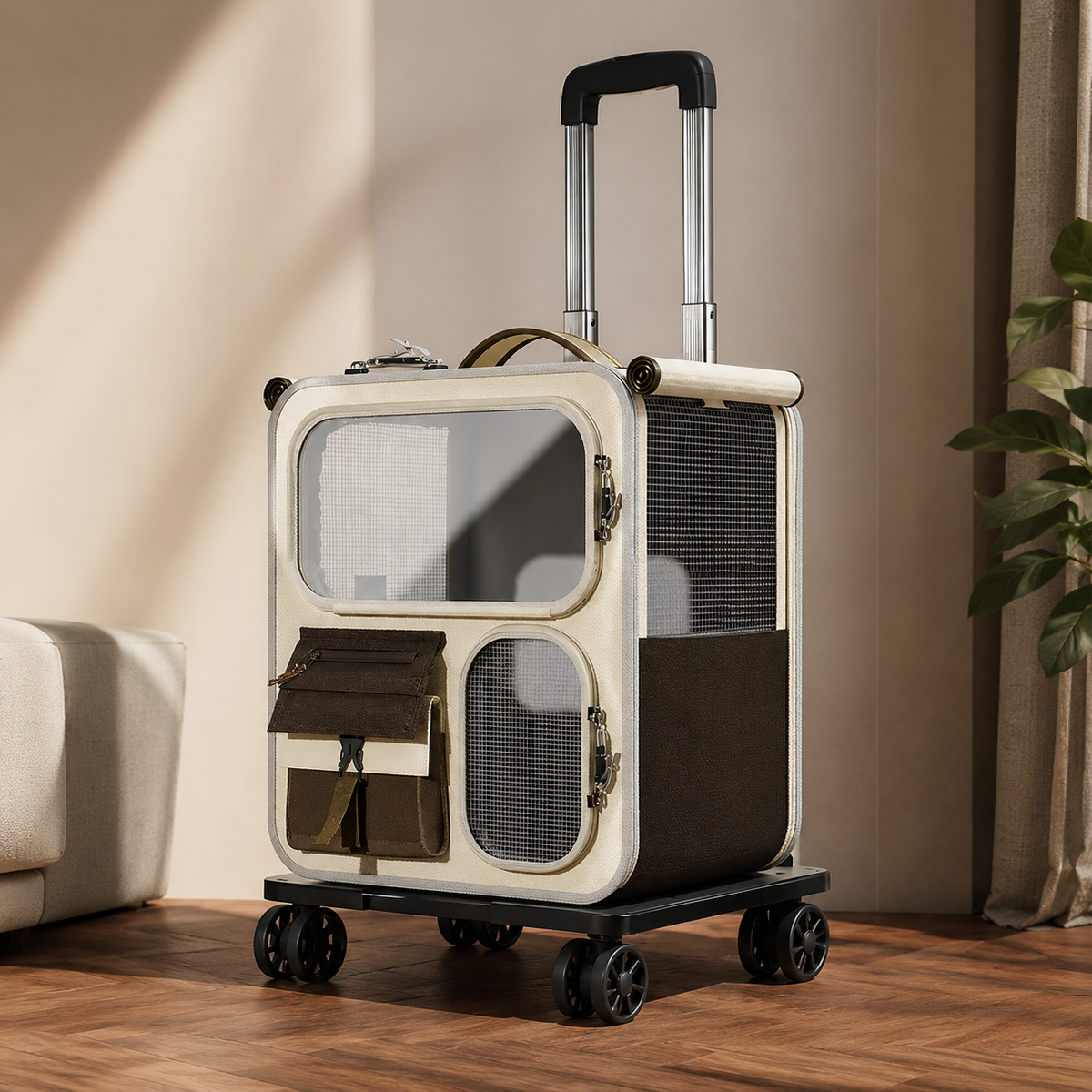 Nomad Duo beige bruin in trolleyuitvoering met trekstang en wielen