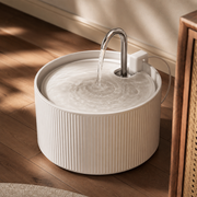 Sora Flow 2.2 ceramic cat water fountain in a warm Wandersnout-style interior