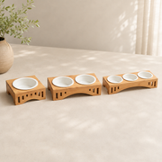 Arco Dining Stand bamboo feeding station with one, two and three bowls