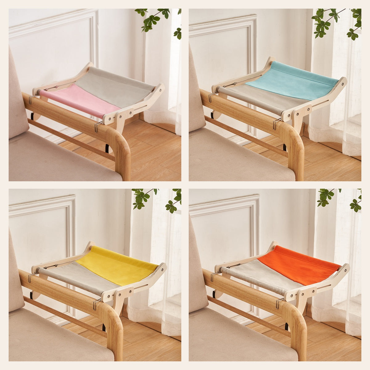 Lumi Perch kattenhangbed in roze blauw geel en oranje combinaties